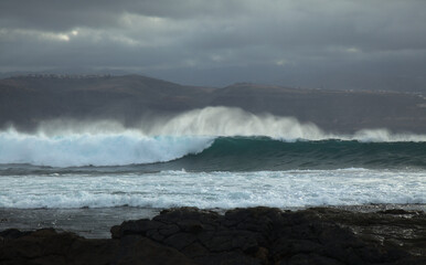 North east  coast of Gran Canaria, powerful ocean waves broought in by distant Epsilon hurricane...