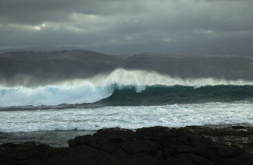 North east  coast of Gran Canaria, powerful ocean waves broought in by distant Epsilon hurricane...