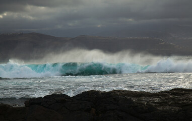 North east  coast of Gran Canaria, powerful ocean waves broought in by distant Epsilon hurricane...
