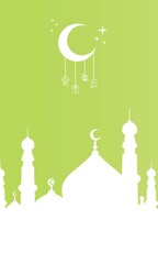 Islamic greeting card vector illustration template with colorful background. including mosques, minarets, clouds, stars, moon and others. good for cards, banners, flyers, web, social media, and more.