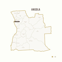 Map of Angola with border, cities and capital Luanda. Each city has separately for your design. Vector Illustration