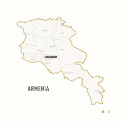 Map of Armenia with border, cities and capital Yerevan. Each city has separately for your design. Vector Illustration