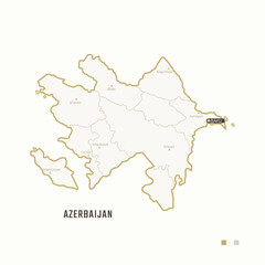 Map of Azerbaijan with border, cities and capital Baku. Each city has separately for your design. Vector Illustration