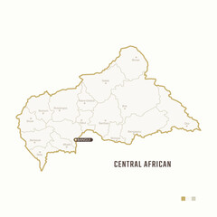 Map of Central African with border, cities and capital Bangui. Each city has separately for your design. Vector Illustration
