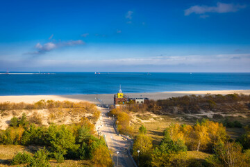 Baltic Sea and the Stogi beach in autumnal colors, Gdansk. Poland - obrazy, fototapety, plakaty