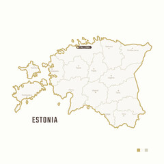 Map of Estonia with border, cities and capital Tallinn. Each city has separately for your design. Vector Illustration