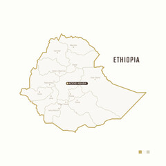 Map of Ethiopia with border, cities and capital Addis Ababa. Each city has separately for your design. Vector Illustration