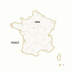 Map of France with border, cities and capital Paris. Each city has separately for your design. Vector Illustration