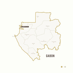 Map of Gabon with border, cities and capital Libreville. Each city has separately for your design. Vector Illustration