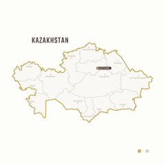 Map of Kazakhstan with border, cities and capital Astana. Each city has separately for your design. Vector Illustration
