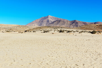 Footpath to the most beautiful beaches in Lanzarote. Papagayo, Playa Blanca, selective focus