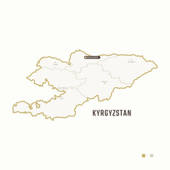 Map of Kyrgyzstan with border, cities and capital Kyrgyzstan. Each city has separately for your design. Vector Illustration