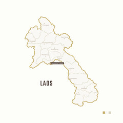 Map of Laos with border, cities and capital Viangchan. Each city has separately for your design. Vector Illustration