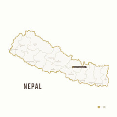 Map of Nepal with border, cities and capital Kathmandu. Each city has separately for your design. Vector Illustration