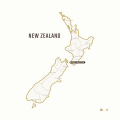 Map of New Zealand with border, cities and capital Wellington. Each city has separately for your design. Vector Illustration