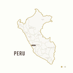 Map of Peru with border, cities and capital Lima. Each city has separately for your design. Vector Illustration