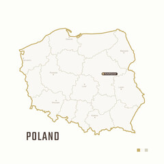 Map of Poland with border, cities and capital Warsaw. Each city has separately for your design. Vector Illustration