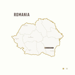 Map of Romania with border, cities and capital Bucharest. Each city has separately for your design. Vector Illustration