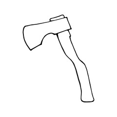 Hand drawn vector campfire axe, travel clipart. Isolated on white background drawing for prints, poster, cute stationery, travel design. High quality illustration