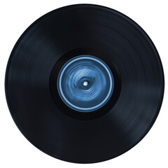 Black vinyl record on a white background, isolated.