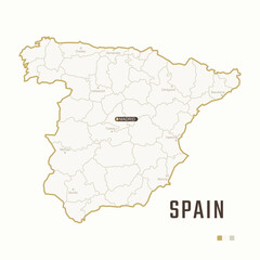 Map of Spain with border, cities and capital Madrid. Each city has separately for your design. Vector Illustration