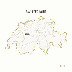 Map of Switzerland with border, cities and capital Bern. Each city has separately for your design. Vector Illustration