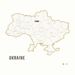 Map of Ukraine with border, cities and capital Kyiv. Each city has separately for your design. Vector Illustration