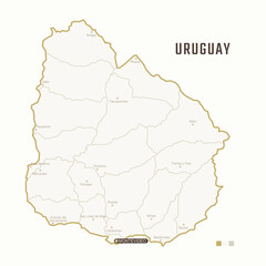 Map of Uruguay with border, cities and capital Montevideo. Each city has separately for your design. Vector Illustration