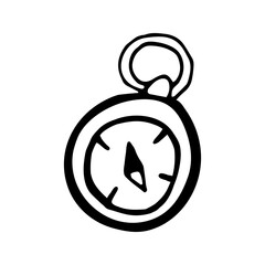 Hand drawn vector camping doodle compass clipart. Isolated on white background drawing for prints, poster, cute stationery, travel design. High quality illustration