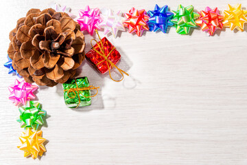 Christmas decoration on old wooden background