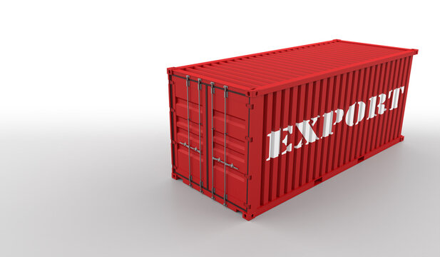 Red Freight Container Isolated On White. 3D Rendering