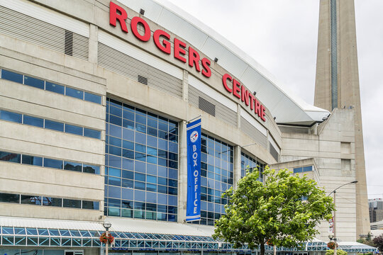 View of Rogers Centre (or SkyDome, opened in 1989). Rogers Centre is a multi-purpose stadium situated next to CN Tower in downtown Toronto, Ontario. TORONTO, CANADA - July 24, 2017.