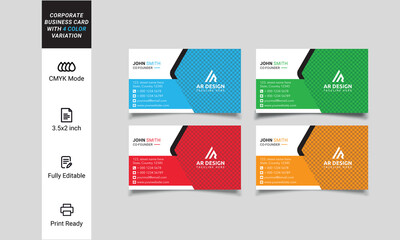 Business Card Vector Template. Flat Style Vector Illustration. Stationery Design. 4 Color Combinations. Print Template