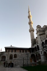 Fototapeta na wymiar Minaret of the Sultanahmet Blue mosque in evening Istanbul
