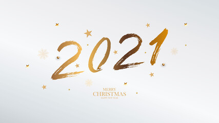 Banner with golden brush 2021. Happy New Year elegant business background. Isolated brush shapes 2021. Vector