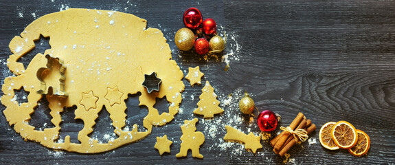 Christmas or advent cookies baking, banner, header, headline, panorama