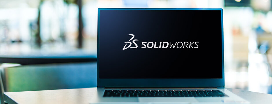 Laptop computer displaying logo of SolidWorks