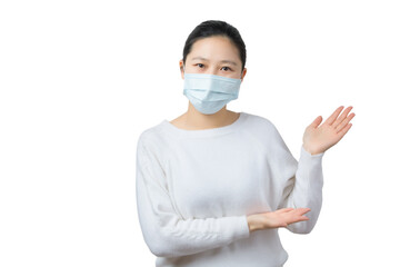 a sick girl wear mask,white background