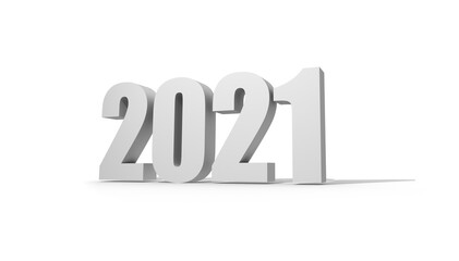 2021 Happy New Year background. 2021 Number on white background. 3D illustration.
