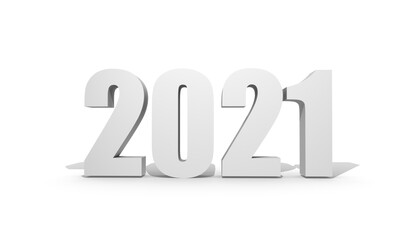 2021 Happy New Year background. 2021 Number on white background. 3D illustration.