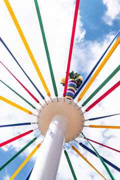 Traditional English maypole and coloured ribbons