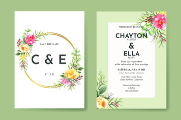 Elegant pink rose floral wedding invitation card template
