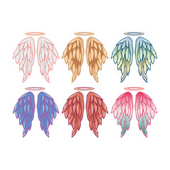 set of wings and halo in vibrant color