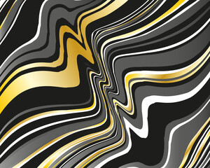 Dark dynamic background with black and golden wavy lines  Vector illustration