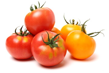 Fresh tomatoes on white background.