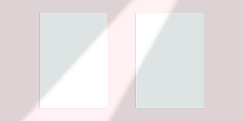 Obraz premium Vector shadow overlay effect. Transparent soft light and shadows from window. Mockup of transparent window shadow and natural lightning. 10 eps mesh.