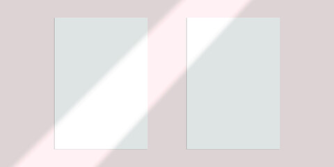 Obraz premium Vector shadow overlay effect. Transparent soft light and shadows from window. Mockup of transparent window shadow and natural lightning. 10 eps mesh.