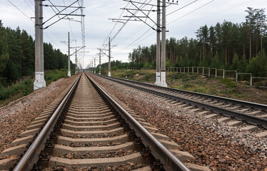Fototapeta na wymiar Railroad track for passenger and freight transport