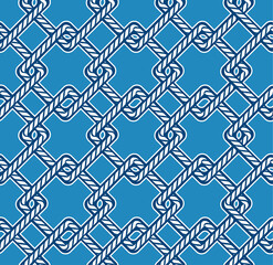 Blue and white Marine rope knot square geometric shape seamless pattern. Illustration nautical vibes,Design for fashion , fabric, textile, wallpaper, cover, web , wrapping and all prints