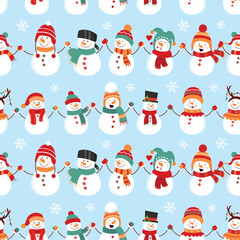 Seamless pattern with snowman. Design for wrapping, fabric, print. Vector illustration